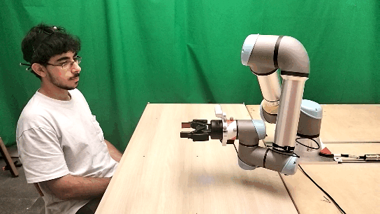 Live experiment footage showing the moving target or mutual gaze setup.